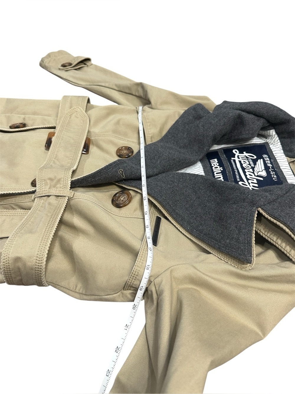 SUPERDRY Women's Vintage City Mac Khaki Double Breasted Trench Coat Medium M - Picture 15 of 16